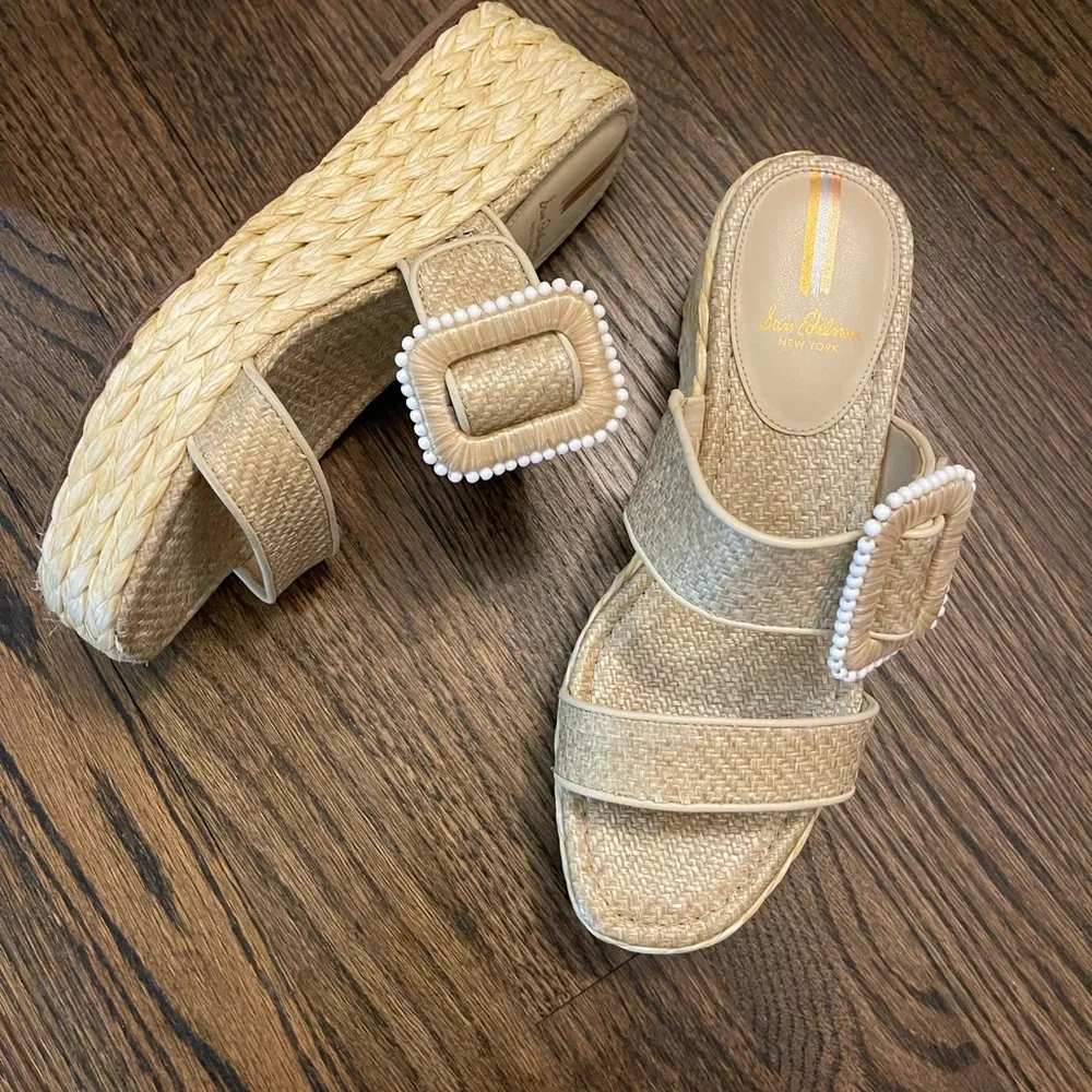 Sam Edelman Beige Woven Espadrille Wedge Sandals